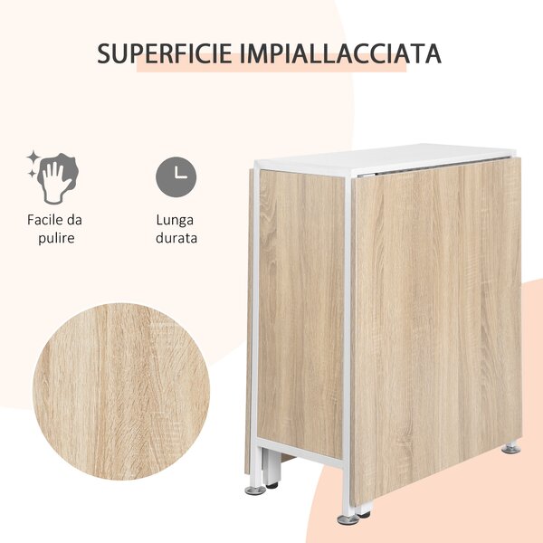 HOMCOM Tavolo Pieghevole, Scrivania a Scomparsa Rovere  bianco 169 × 62 × 75cm
