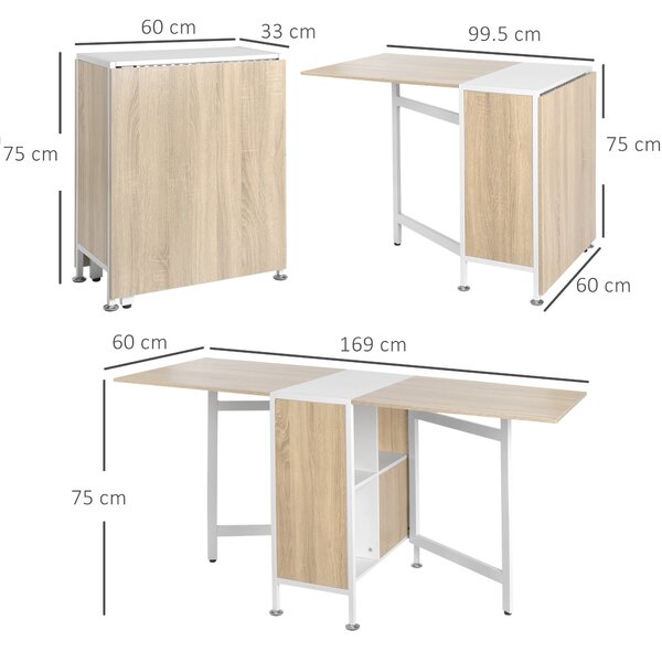 HOMCOM Tavolo Pieghevole, Scrivania a Scomparsa Rovere  bianco 169 × 62 × 75cm