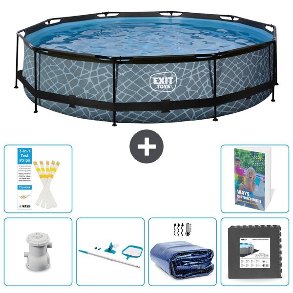 Piscina fuori terra "Exit Pool Rund" - Design effetto pietra - 360x76 cm - 5 pezzi - Modello S217