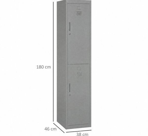 Vinsetto Armadietto Guardaroba in Acciaio 4 Ripiani 2 Porte con Chiusura di Sicurezza, Grigio, 38x46x180cm|Aosom