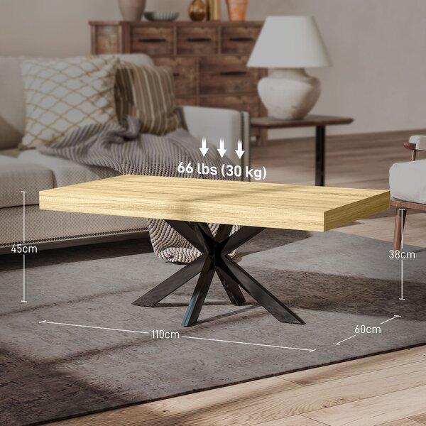 HOMCOM Tavolino da Caffè Stile Industriale in Legno e Acciaio, 110x60x45 cm, Nero e color Legno