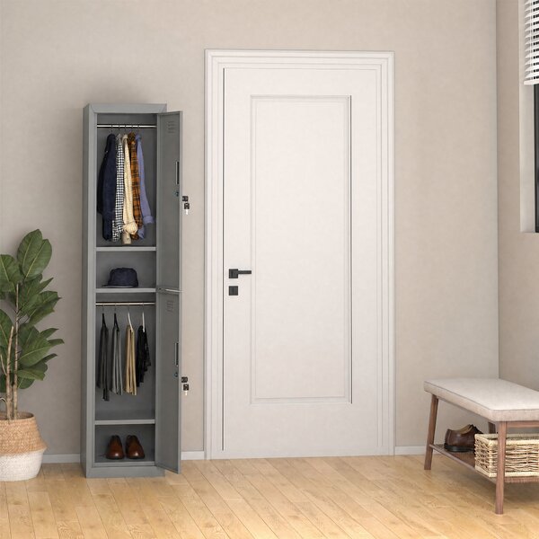 Vinsetto Armadietto Guardaroba in Acciaio 4 Ripiani 2 Porte con Chiusura di Sicurezza, Grigio, 38x46x180cm|Aosom