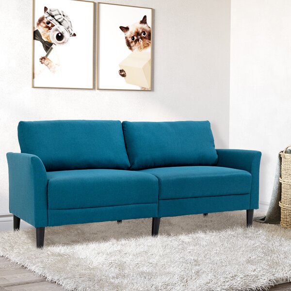 HOMCOM divano 2 posti con 2 cuscini nello schienale design elegante piedi in legno di gomma - blu