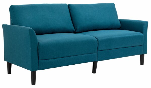HOMCOM divano 2 posti con 2 cuscini nello schienale design elegante piedi in legno di gomma - blu