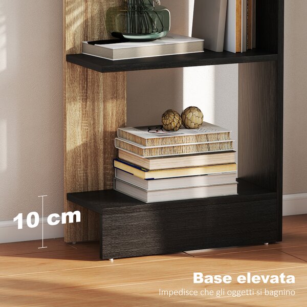 HOMCOM Libreria Moderna Salvaspazio a 5 Ripiani in Legno 45x21x170 cm, Nero, Rovere | Aosom Italy