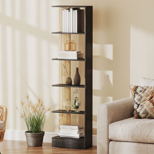 HOMCOM Libreria Moderna Salvaspazio a 5 Ripiani in Legno 45x21x170 cm, Nero, Rovere | Aosom Italy