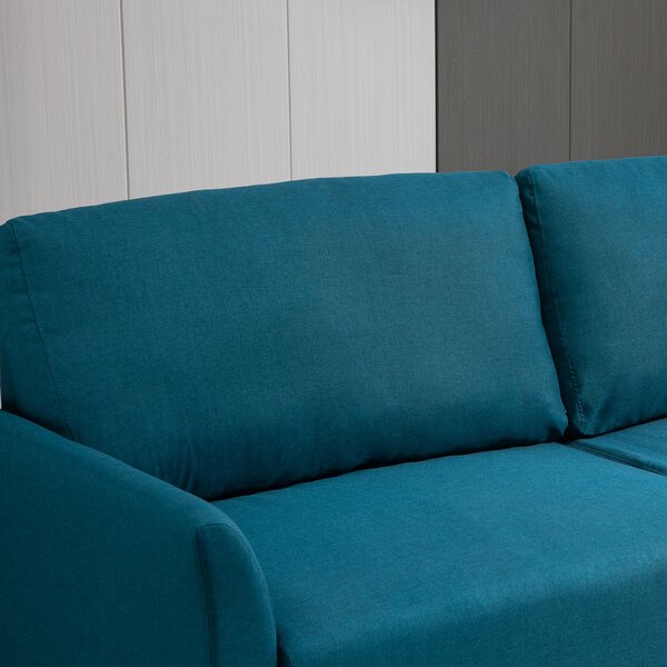 HOMCOM divano 2 posti con 2 cuscini nello schienale design elegante piedi in legno di gomma - blu
