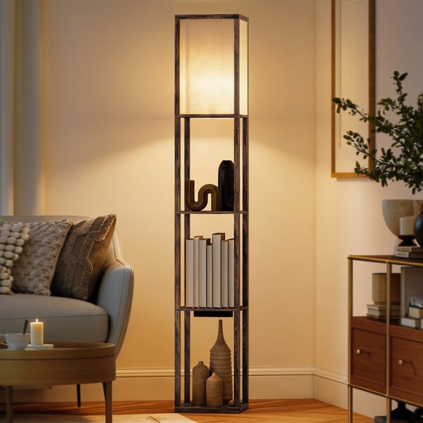 HOMCOM Lampada da Terra con Ripiani, Luce Regolabile, Interruttore a Pedale e Porte USB, Marrone | Aosom Italy