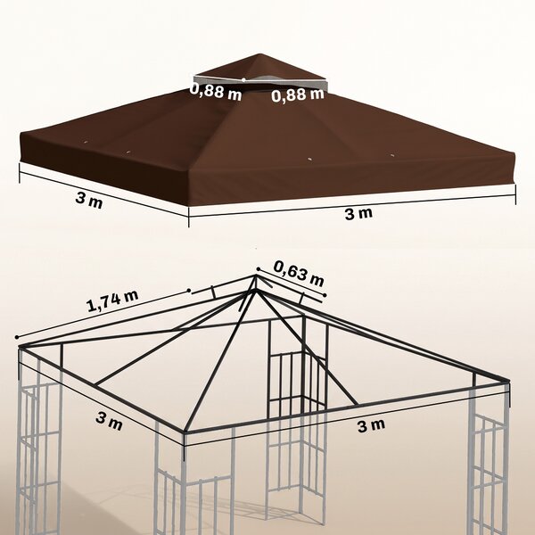 Outsunny Copertura per Gazebo da Giardino 3x3m UPF30+ a 2 Livelli in Poliestere color Caffè | Aosom Italy