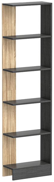 HOMCOM Libreria Moderna Salvaspazio a 5 Ripiani in Legno 45x21x170 cm, Nero, Rovere | Aosom Italy