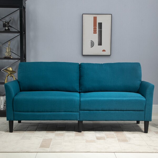 HOMCOM divano 2 posti con 2 cuscini nello schienale design elegante piedi in legno di gomma - blu