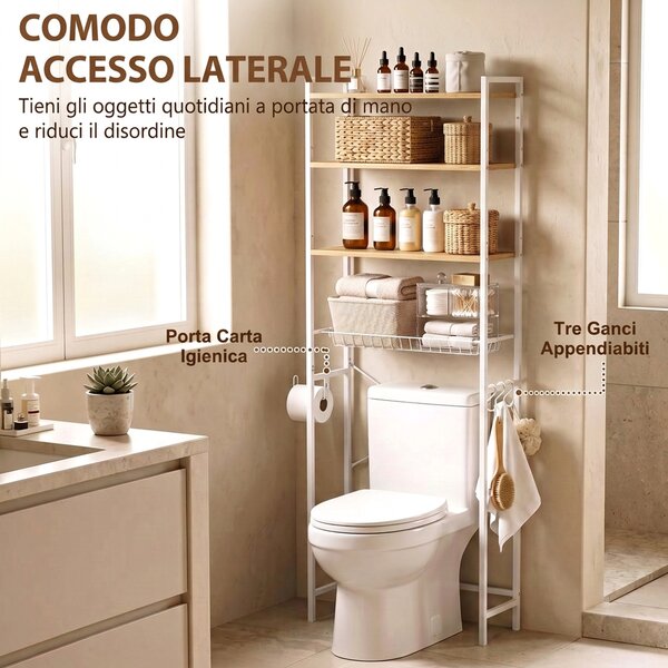 HOMCOM Mobile Sopra WC, Scaffale Salvaspazio 3 Ripiani, Rovere e Bianco | Aosom Italy