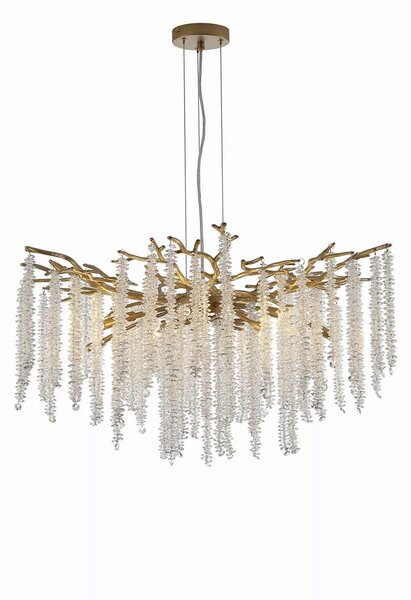 Lampadario a Sospensione Ciondolo Metallo Oro Cristallo 10 Luci G9 IP20