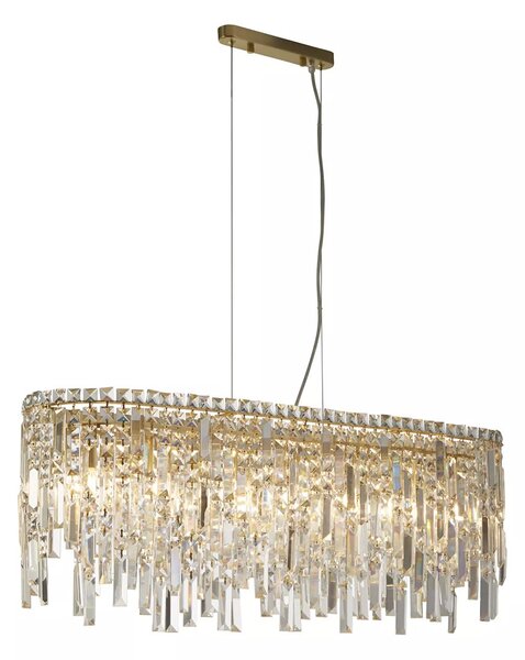 Lampadario a Sospensione Metallo Ottone Satinato Cristallo 8 Luci E14 IP20