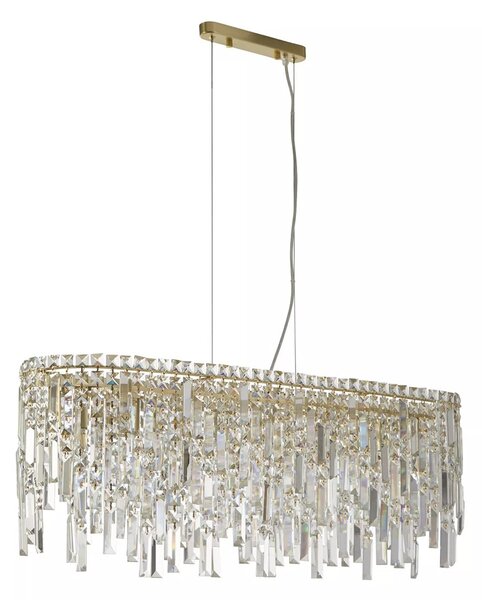 Lampadario a Sospensione Metallo Ottone Satinato Cristallo 8 Luci E14 IP20