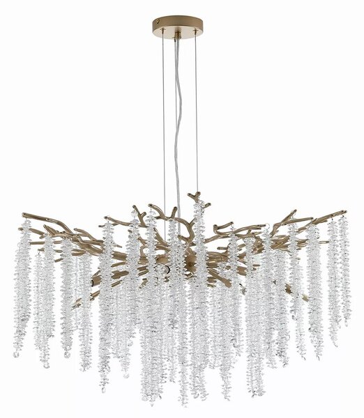 Lampadario a Sospensione Ciondolo Metallo Oro Cristallo 10 Luci G9 IP20