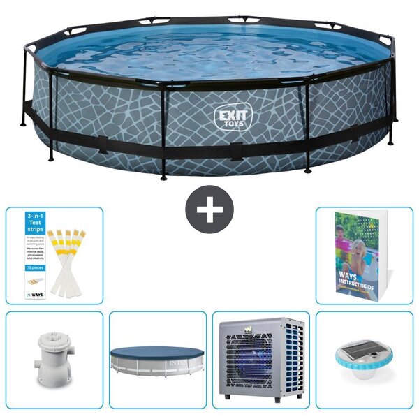 Piscina a sfioro "Exit Pool Rund" - Design effetto pietra - 360x76 cm - 5 pezzi - Modello S175