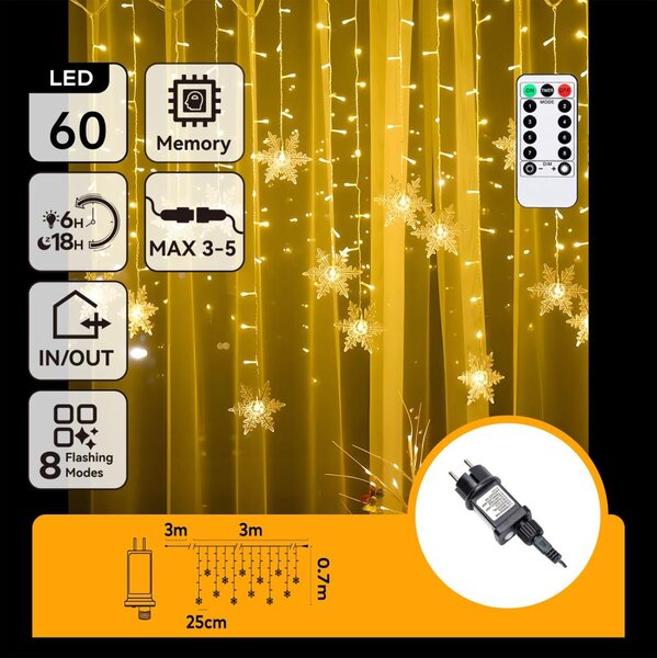 Aigostar - Catena luminosa natalizia LED per esterni 120 LED/6W/230V/8 funzioni 3x0,7m IP44 bianco caldo + telecomando