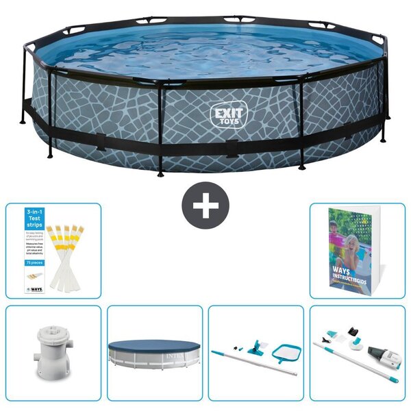 Piscina a sfioro "Exit Pool Rund" - Design effetto pietra - 360x76 cm - 5 pezzi - Modello S257