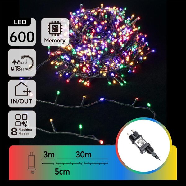 Aigostar - LED RGBY Catena di Natale per esterni 600xLED/6W/230V/8 funzioni 30m IP44