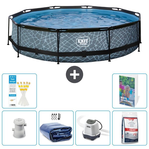 Piscina fuori terra "Exit Pool Rund" - Design effetto pietra - 360x76 cm - 5 pezzi - Modello S329