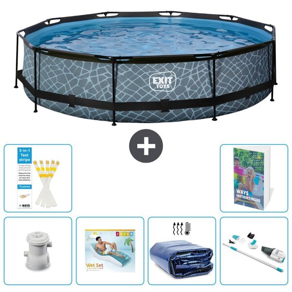Piscina fuori terra "Exit Pool Rund" - Design effetto pietra - 360x76 cm - 5 pezzi - Modello S261
