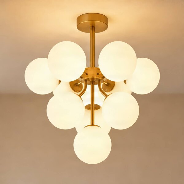 Plafoniera soffitto Peyton Lucande, dimmerabile, Ottone / Oro, Soggiorno / Sala da pranzo, Vetro, Design, Plafoniera