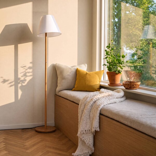 Lampada da terra Jinda Lucande, Bianco / Opale, Soggiorno / Sala da pranzo, Tessuto / Stoffa / Seta, Scandinavo, Lampada da terra