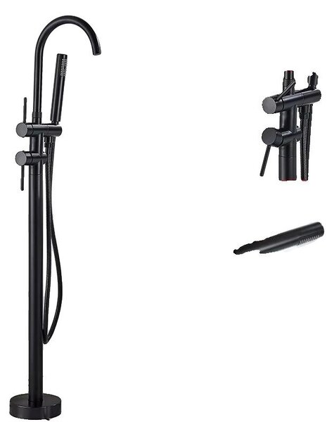 Miscelatore per vasca da bagno freestanding, con due manopole, dotato di doccetta, colore nero