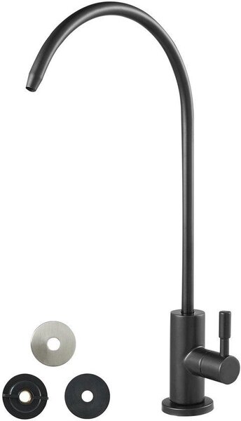 Rubinetto filtrante per acqua potabile - Sistema di osmosi inversa - Corpo in acciaio inossidabile (RVS) - Componenti interni in ottone - Design ad arco alto - Adatto per cucina e lavello - Finitura nera opaca