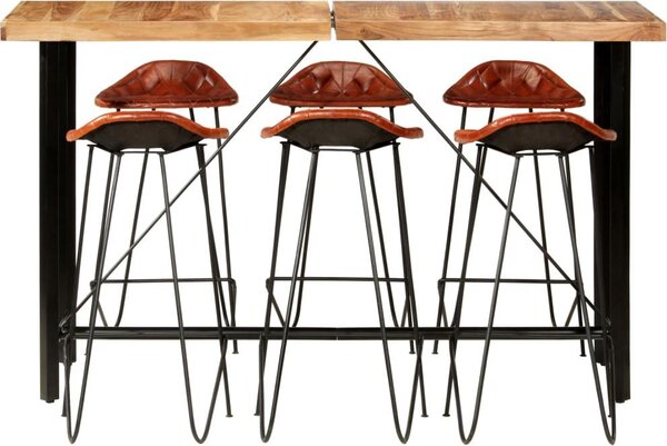 Set da Bar 7 pz in Legno Massello di Acacia e Vera Pelle