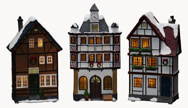 Set di 3 decorazioni natalizie a LED con funzione timer Fibre-optic Houses