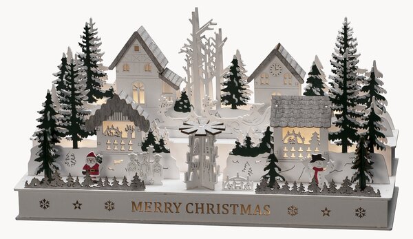 Decorazione natalizia a LED in legno di lime con funzione timer Village