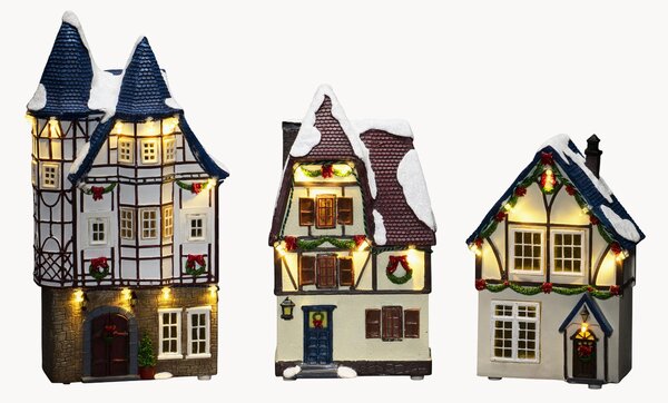 Set di 3 decorazioni natalizie a LED con funzione timer Fibre-optic Houses