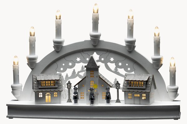 Candela natalizia a LED in legno di pioppo con funzione timer Houses