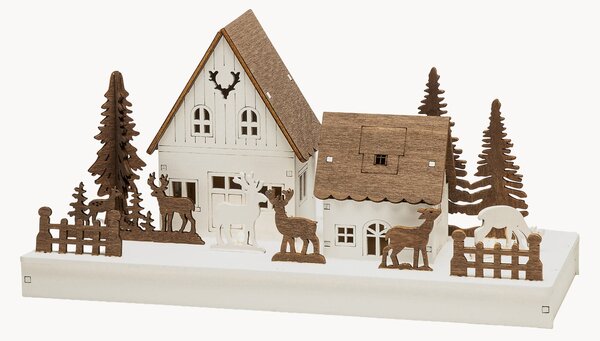 Decorazione natalizia a LED in legno di pioppo con funzione timer Houses & Reindeer