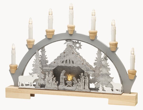 Candeliere natalizio a LED in legno di pino con funzione timer Crib
