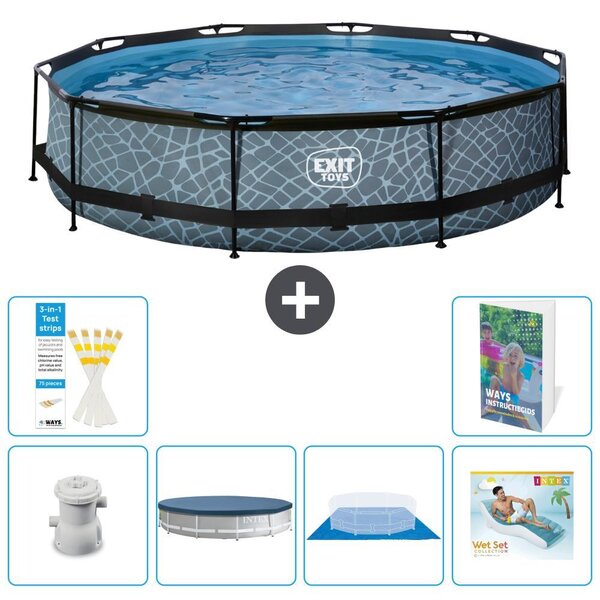 Piscina a sfioro "Exit Pool Rund" - Design effetto pietra - 360x76 cm - 5 pezzi - Modello S322