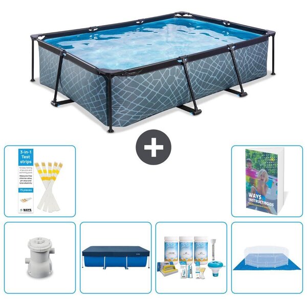 Piscina fuori terra rettangolare - aspetto pietra - 300x200x65 cm - composta da 5 elementi - modello S251