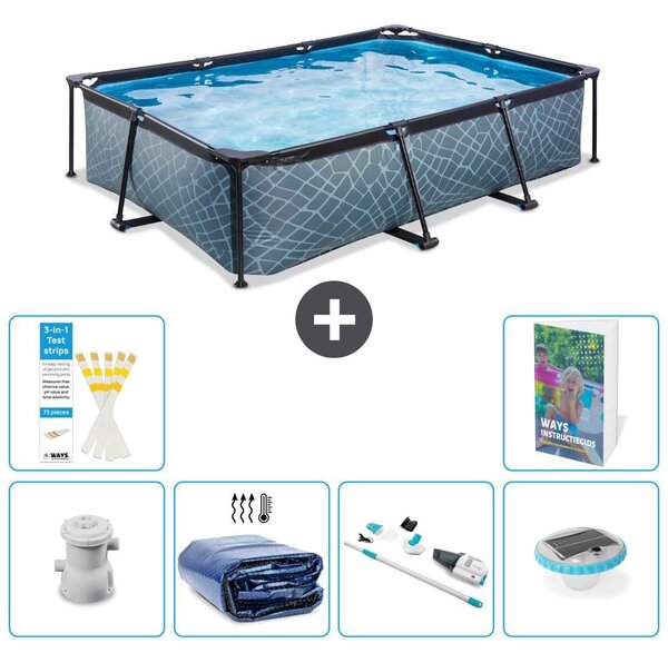 Piscina fuori terra rettangolare - aspetto pietra - 300x200x65 cm - composta da 5 elementi - modello S204