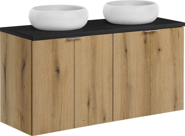 Moderno Mobile Da Bagno Da 120 Cm Con Piano Nero E 2 Lavabi