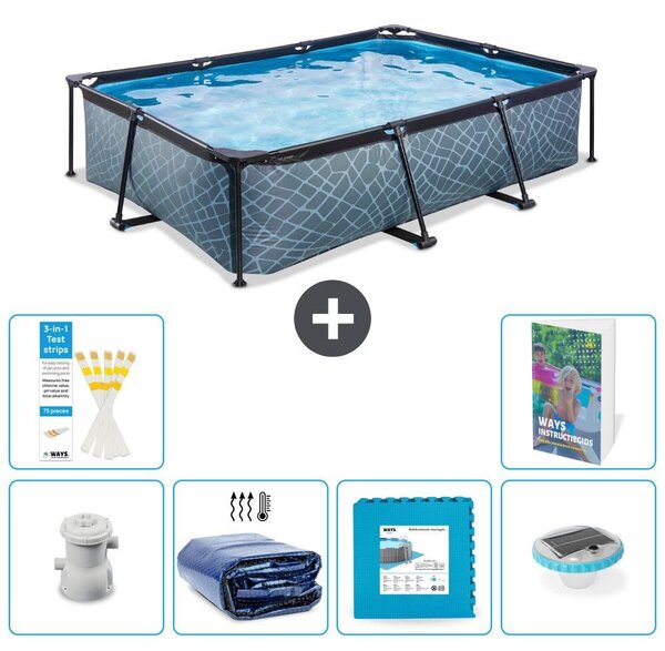 Piscina fuori terra rettangolare - aspetto pietra - 300x200x65 cm - composta da 5 elementi - modello S326