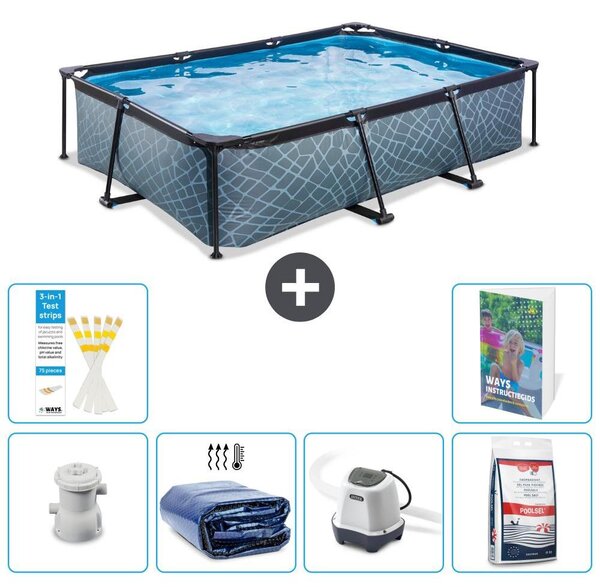 Piscina fuori terra rettangolare - aspetto pietra - 300x200x65 cm - composta da 5 elementi - modello S329