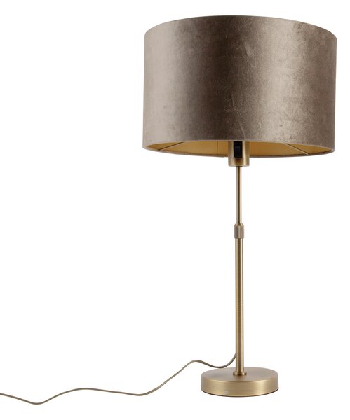 Lampada da tavolo bronzo con paralume in velluto marrone 35cm - Parte
