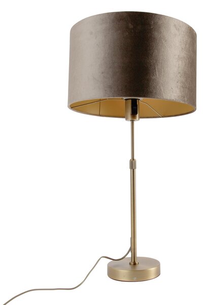 Lampada da tavolo bronzo con paralume in velluto marrone 35cm - Parte