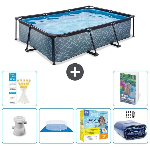 Piscina fuori terra rettangolare - aspetto pietra - 300x200x65 cm - composta da 5 elementi - modello S245