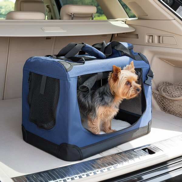 Trasportino per animali domestici belviona pieghevole, comodo e sicuro, Oxford + rete, riponibile in poco spazio, fino a 10 kg, 50x34x36 cm, blu navy