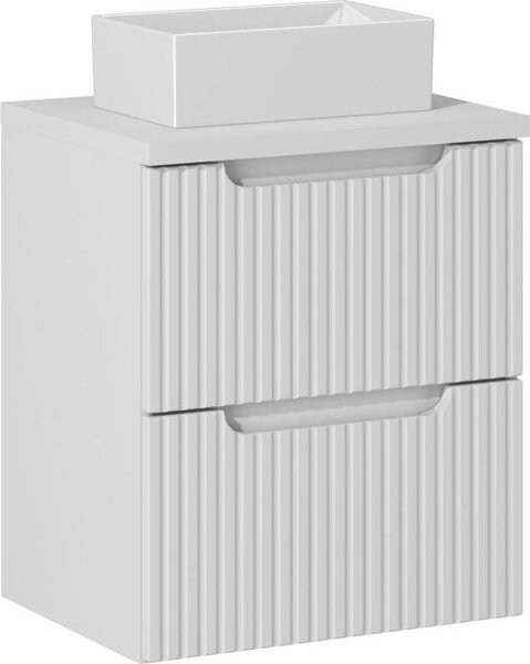 Mobile Bagno Bianco Scanalato 50 Cm Con Piano E Lavabo Rettangolare