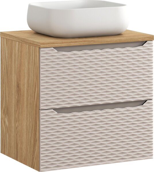 Mobile Bagno 60 Cm Con Lavabo Da Appoggio – Rovere Oliato + Beige