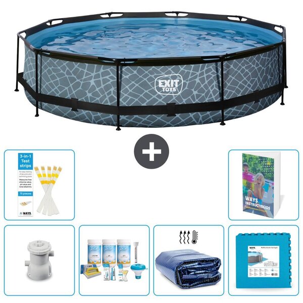 Piscina a sfioro "Exit Pool Rund" - Design effetto pietra - 360x76 cm - 5 pezzi - Modello S188